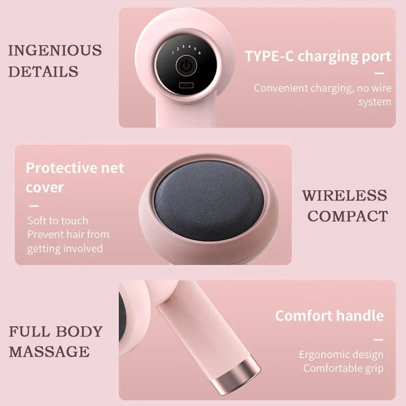 6-Speed Rechargeable Mini Massage Gun Fat-Reducing, Relaxation Tool Pink-3