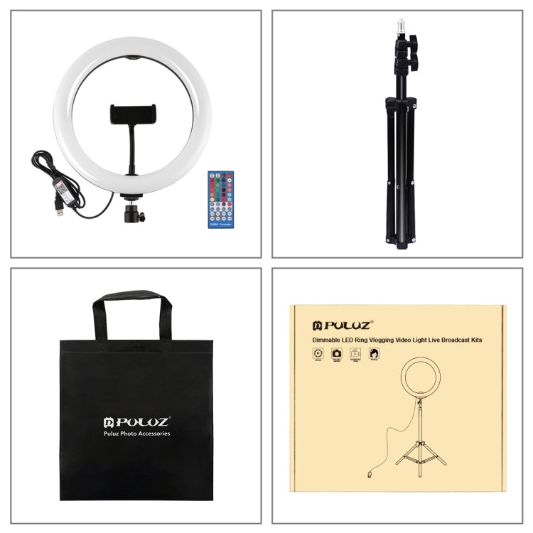 LBNIFTY -PULUZ 1.1m Tripod Mount + 10.2 inch 26cm RGBW LED Ring Vlogging Video Light  Live Broadcast Kits with Remote Control & Cold Shoe Tripod Ball Head & Phone Clamp